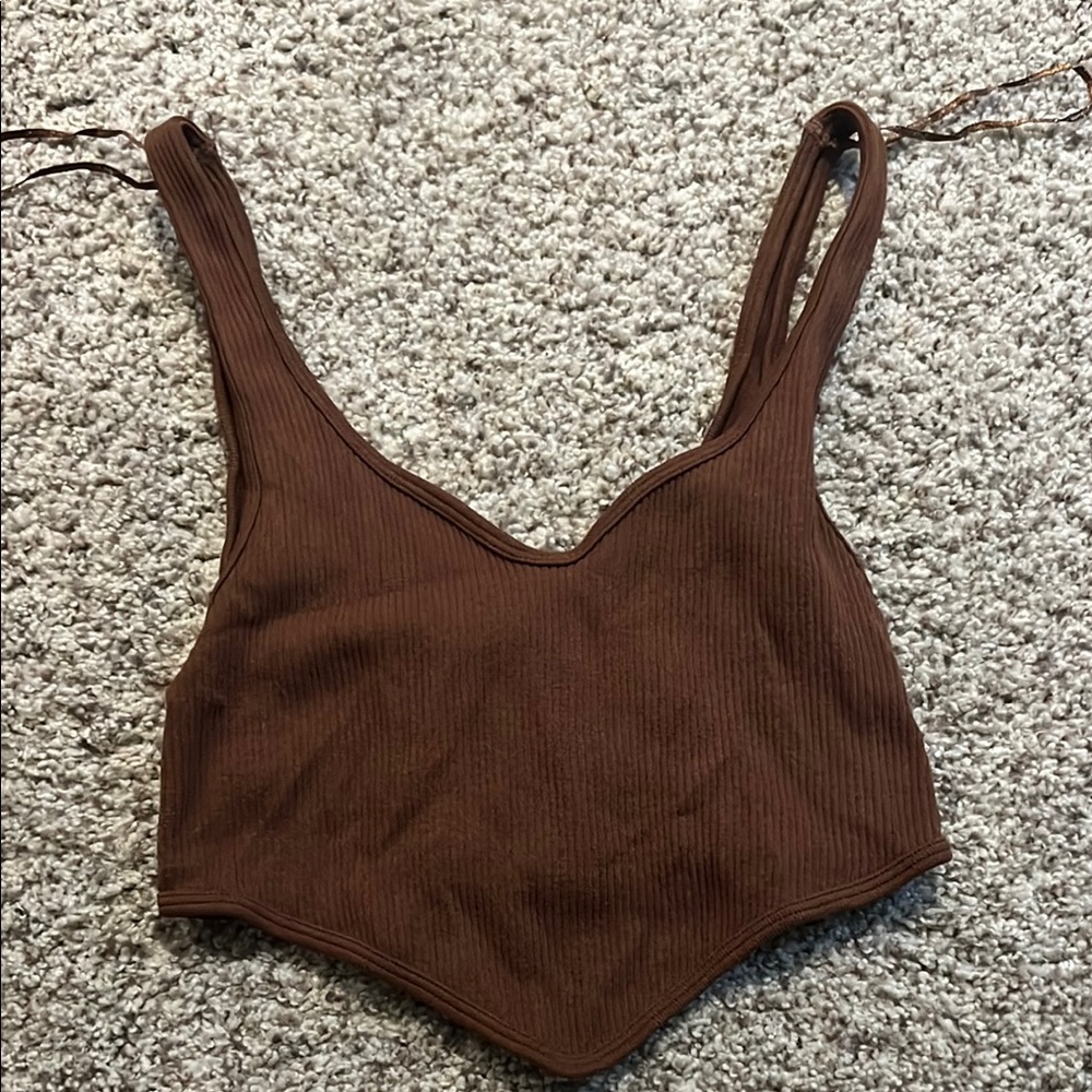 Brown Ribbed Women's Top